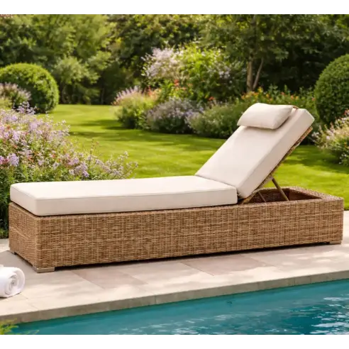 Willow Rattan Sun Lounger – Adjustable, UV-stabilised