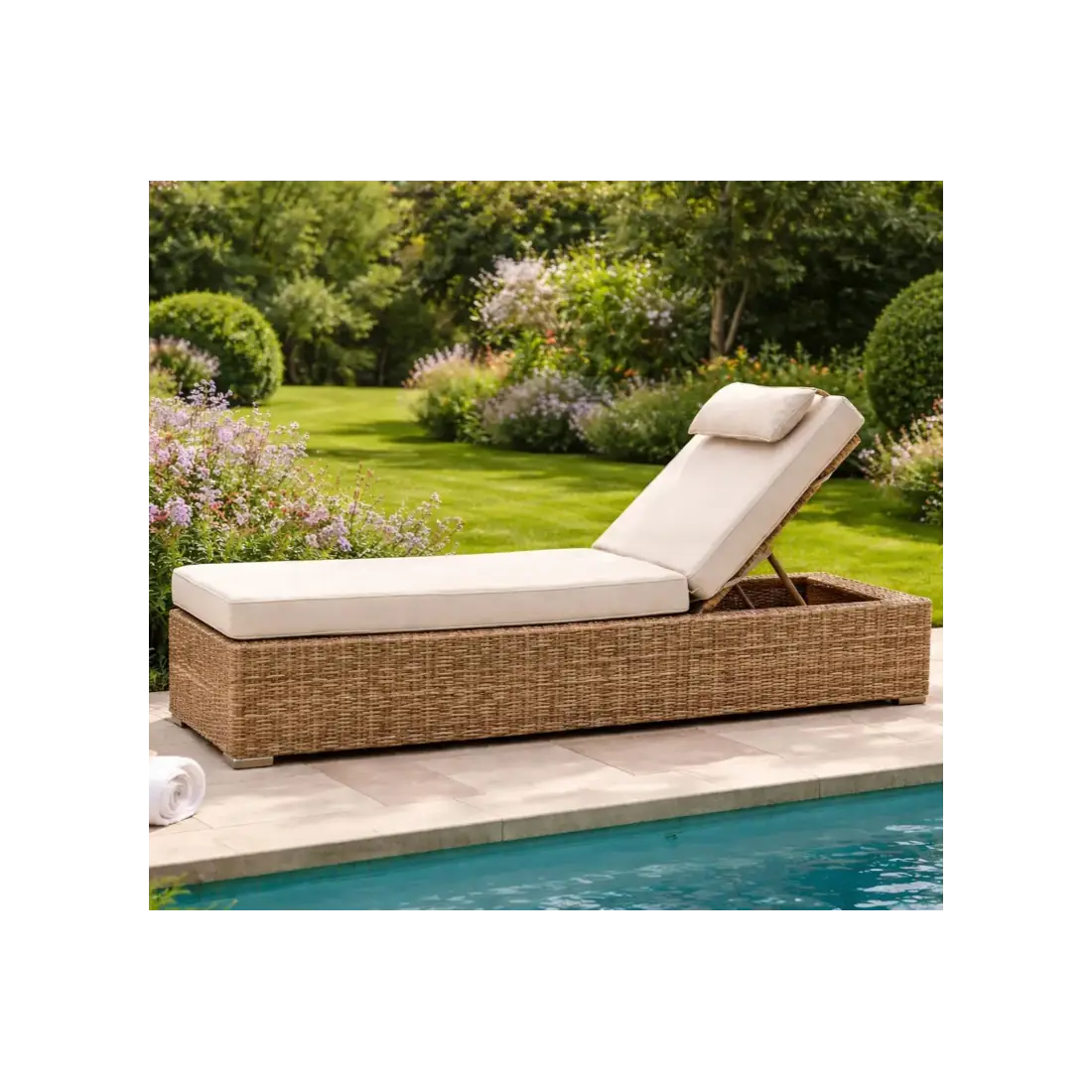 Willow Rattan Sun Lounger – Adjustable, UV-stabilised
