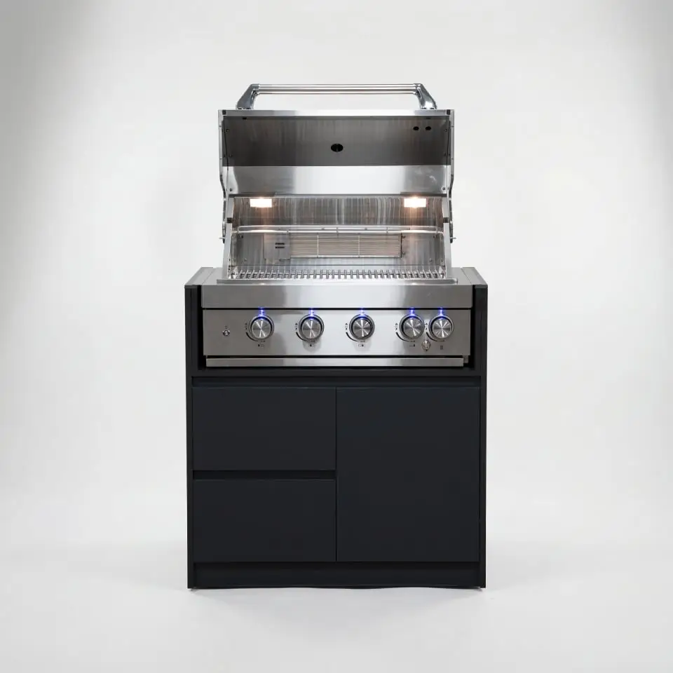 Oakley 4 Burner Gas BBQ - Double Drawer & Cupboard Modular Unit