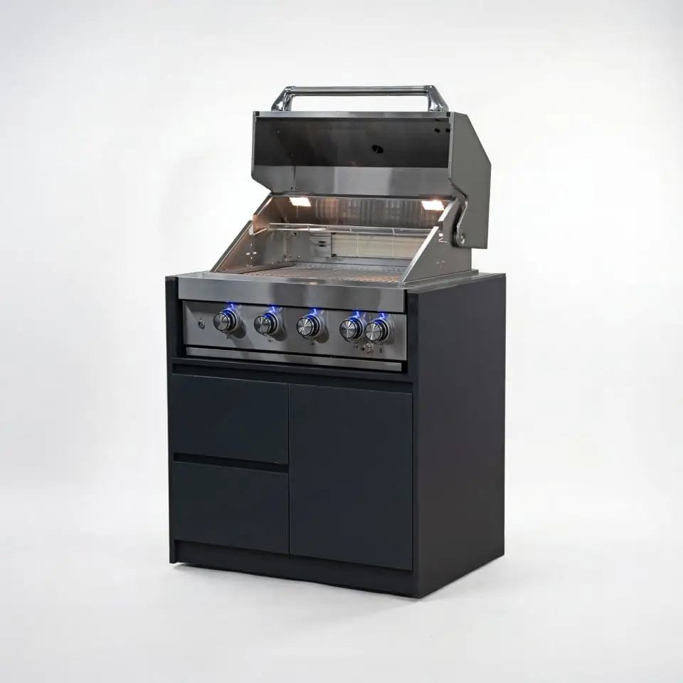 Oakley 4 Burner Gas BBQ - Double Drawer & Cupboard Modular Unit