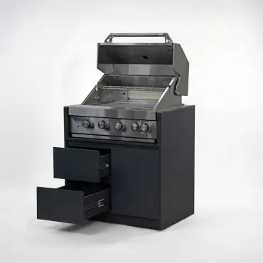 Oakley 4 Burner Gas BBQ - Double Drawer & Cupboard Modular Unit