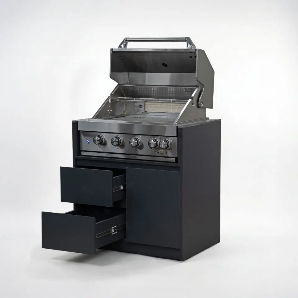 Oakley 4 Burner Gas BBQ - Double Drawer & Cupboard Modular Unit