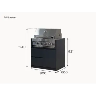 Oakley 4 Burner Gas BBQ - Double Drawer & Cupboard Modular Unit
