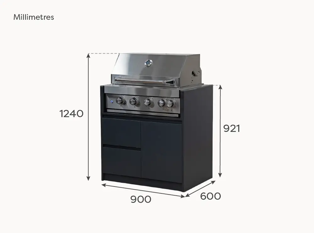 Oakley 4 Burner Gas BBQ - Double Drawer & Cupboard Modular Unit