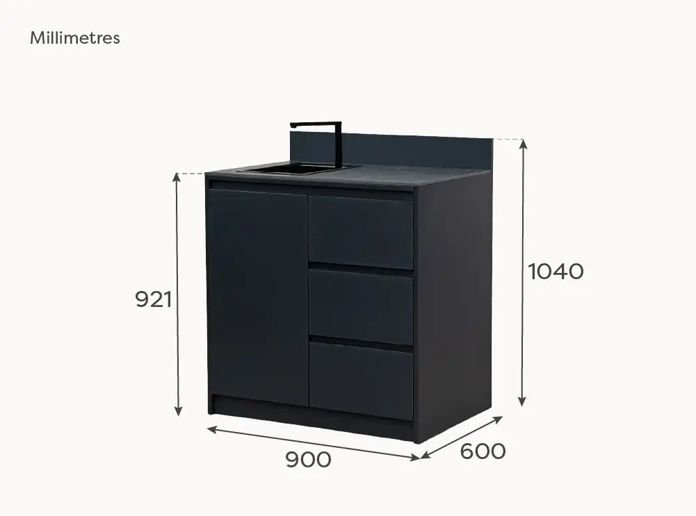 Oakley Cupboard - Triple Drawer with Sink & Foldable Tap Modular Unit