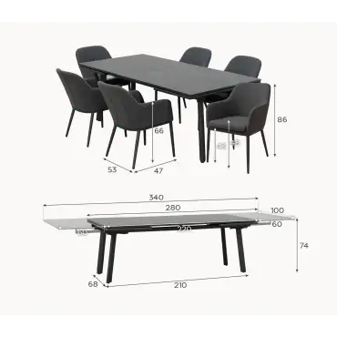 Ally 6-12 Seat Fabric Aluminium Dining Set - Extending Table Green