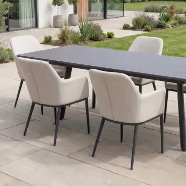 Ally 6-12 Seat Fabric Aluminium Dining Set - Extending Table Oatmeal