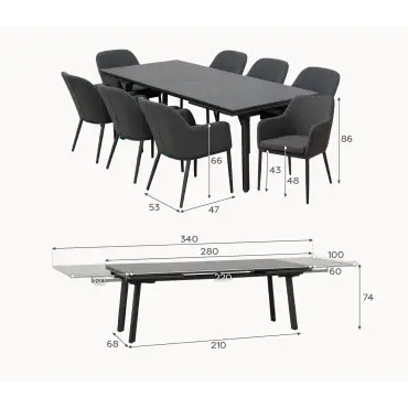 Ally 6-12 Seat Fabric Aluminium Dining Set - Extending Table Oatmeal