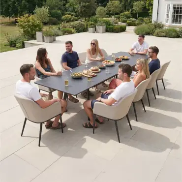 Ally 6-12 Seat Fabric Aluminium Dining Set - Extending Table Oatmeal