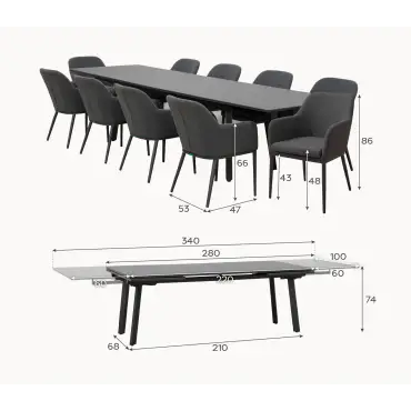Ally 6-12 Seat Fabric Aluminium Dining Set - Extending Table Oatmeal