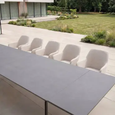 Ally 6-12 Seat Fabric Aluminium Dining Set - Extending Table Oatmeal