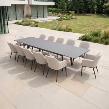 Ally 6-12 Seat Fabric Aluminium Dining Set - Extending Table Oatmeal