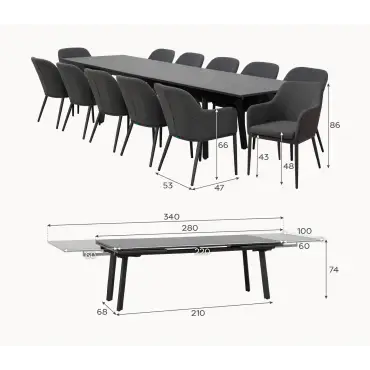 Ally 6-12 Seat Fabric Aluminium Dining Set - Extending Table Oatmeal