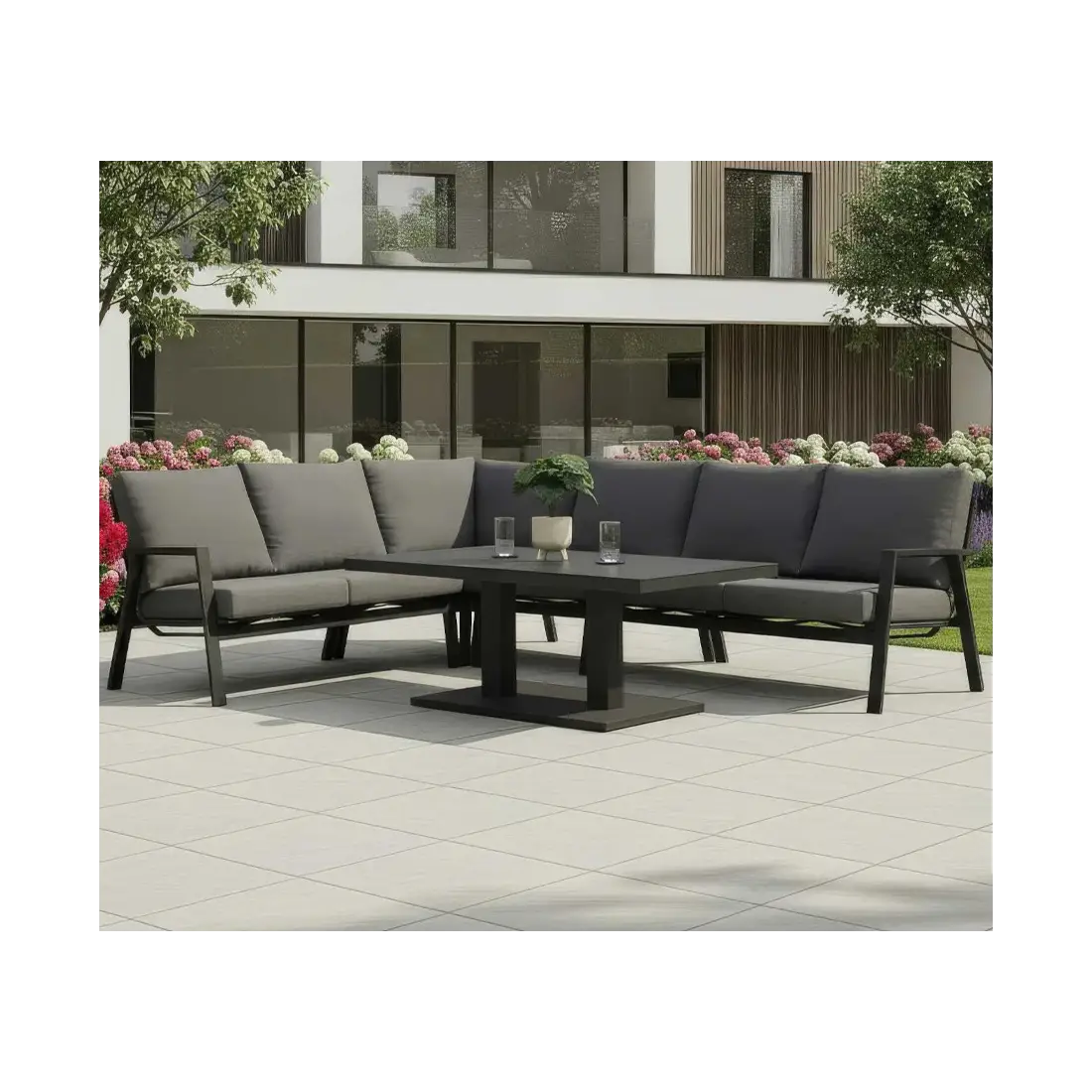 Zara L-Shaped Corner Sofa Set with Rectangular Rising Table