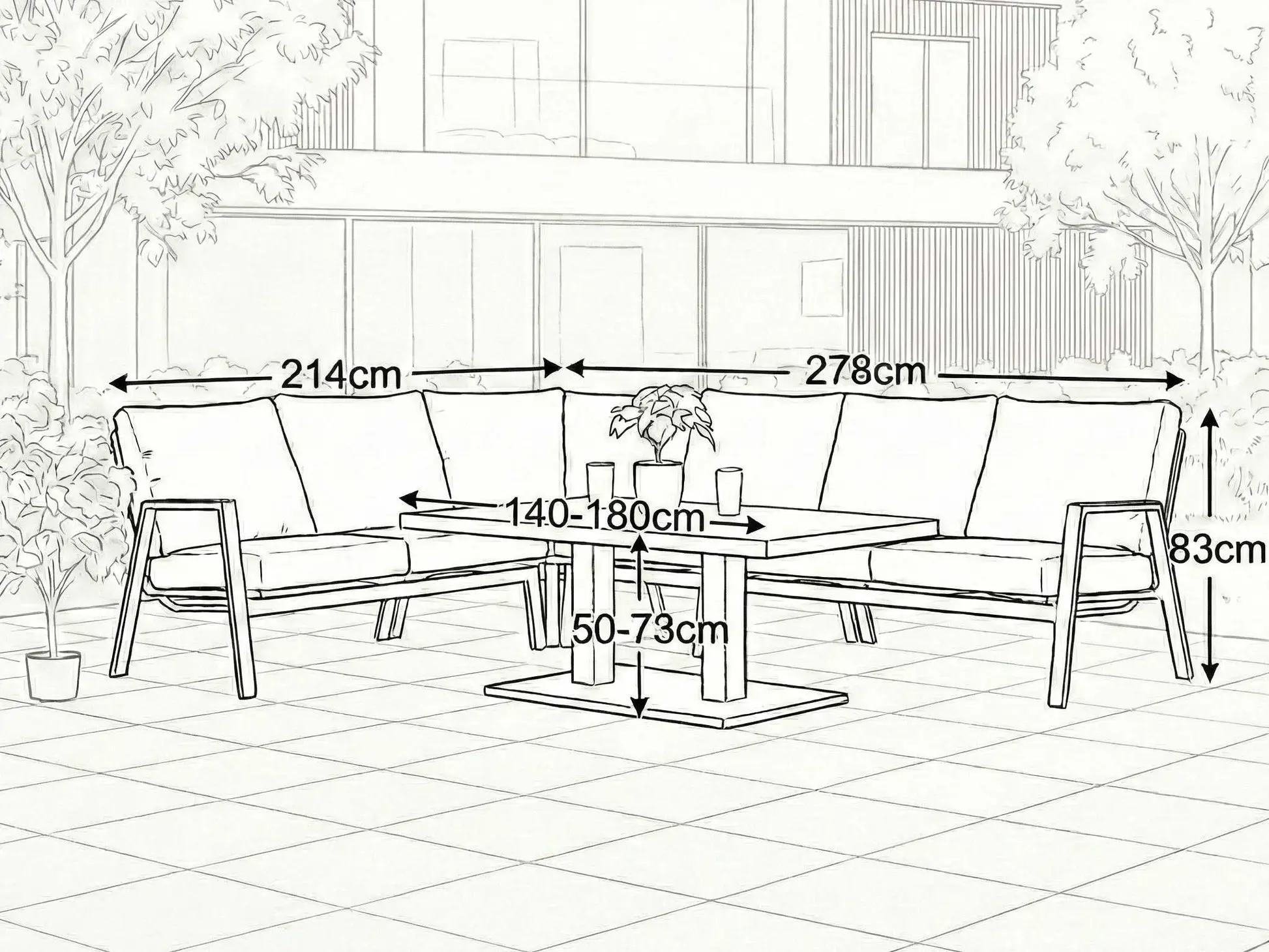 Zara L-Shaped Corner Sofa Set & Extending Rising Table
