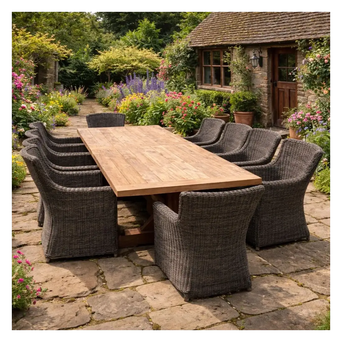 Valencia 3m Reclaimed Teak Table & 10 Seville Armchairs Set