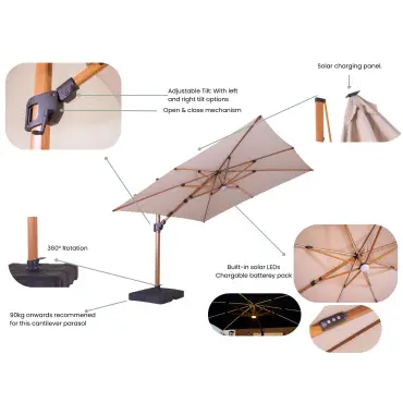 Pisa Cantilever 4m x 3m Parasol with LED lights Landscape