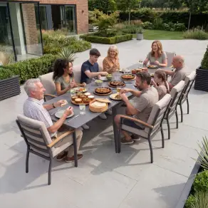 Leah 8-12 Seat Aluminium Dining Set - Rectangular Extending Table with 8 Chairs