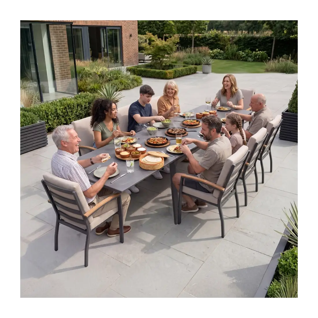 Leah 8-12 Seat Aluminium Dining Set - Rectangular Extending Table with 8 Chairs