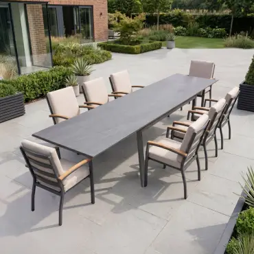 Leah 8-12 Seat Aluminium Dining Set - Rectangular Extending Table with 8 Chairs