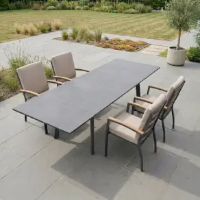 Leah 4-10 Seat Aluminium Dining Set - Rectangular Extending Table 4 Chairs