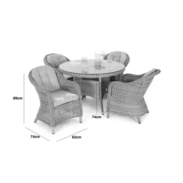 OXFORD 4 SEAT ROUND DINING SET WITH ROUNDED CHAIRS Outdoor rattan