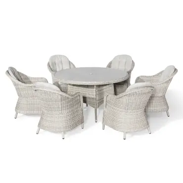OXFORD 6 SEAT ROUND DINING SET WITH ROUNDED CHAIRS Outdoor rattan garden furniture