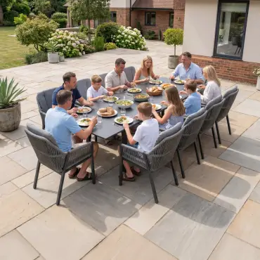 Darcey 10 Seat Rope Aluminium Dining Set - Extending Table with 10 Chairs