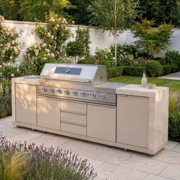 Ember Linear with 6 Burner Gas Grill & Storage Cabinets