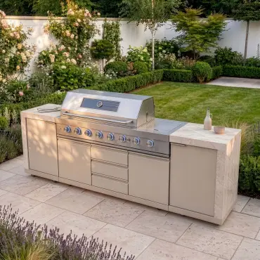 Ember Linear with 6 Burner Gas Grill & Storage Cabinets