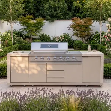 Ember Linear with 6 Burner Gas Grill & Storage Cabinets