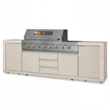 Ember Linear with 6 Burner Gas Grill & Storage Cabinets