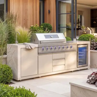 Ember Linear - 6 Burner Gas Grill - Single Fridge & Sink