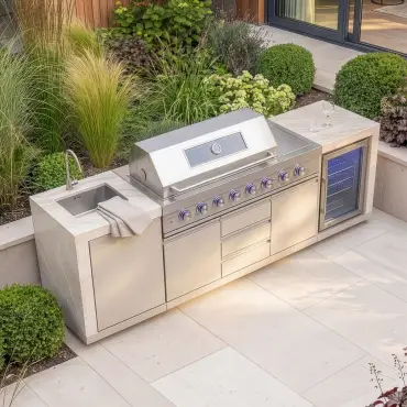 Ember Linear - 6 Burner Gas Grill - Single Fridge & Sink