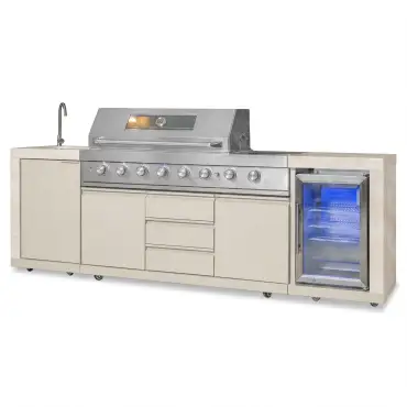 Ember Linear - 6 Burner Gas Grill - Single Fridge & Sink