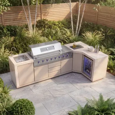 Ember Corner - 6 Burner Gas Grill - Single Fridge & Sink