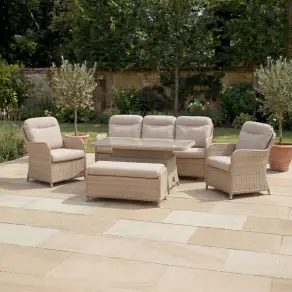 Audrey 3 Seater Lounge Dining Set with 2 Armchairs and Bench - Rising Table