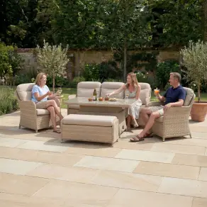 Audrey 3 Seater Lounge Dining Set with 2 Armchairs and Bench - Rising Table