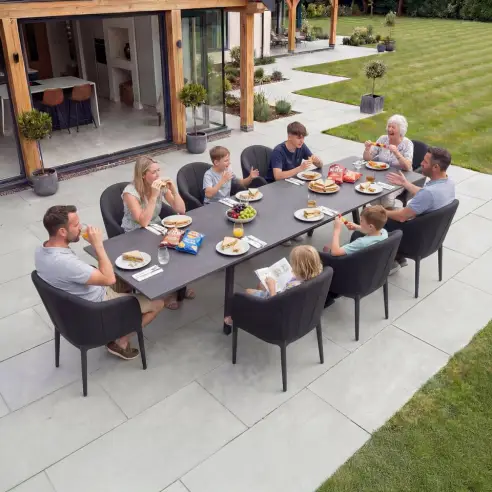 Duke 8-12 Seat Fabric Aluminium Dining Set - Extending Table with 8 Chairs Duke 8-12 Seat Fabric Aluminium Dining Set - Extending Table with 8 Chairs