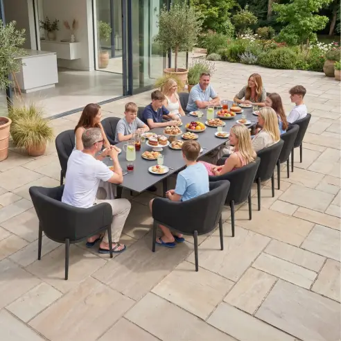 Duke 12 Seat Fabric Aluminium Dining Set - Extending Table with 12 Duke 12 Seat Fabric Aluminium Dining Set - Extending Table with 12