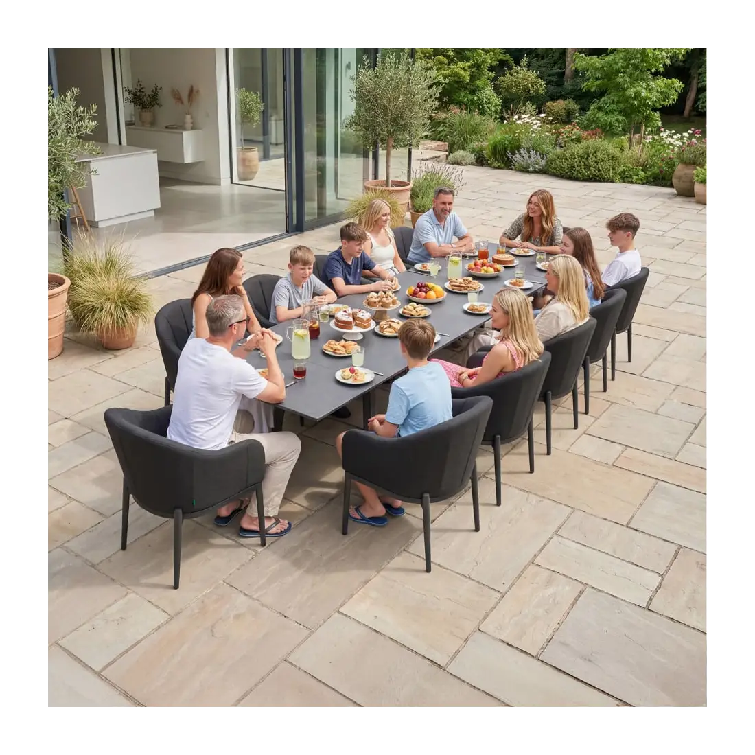 Duke 12 Seat Fabric Aluminium Dining Set - Extending Table with 12 Duke 12 Seat Fabric Aluminium Dining Set - Extending Table with 12