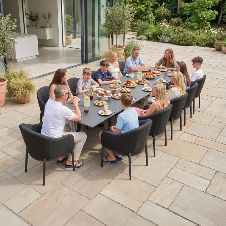 Duke 12 Seat Fabric Aluminium Dining Set - Extending Table with 12