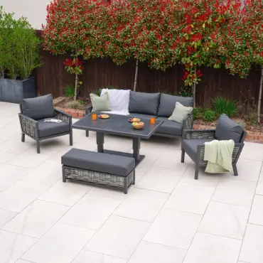 Caleb 3-Seater Outdoor Sofa Set with Rising Table & Bench – Grey