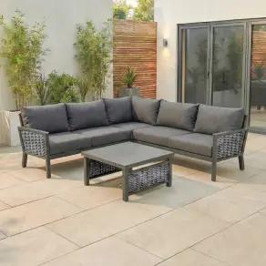 Caleb Rattan Aluminium Corner Sofa Lounging Set