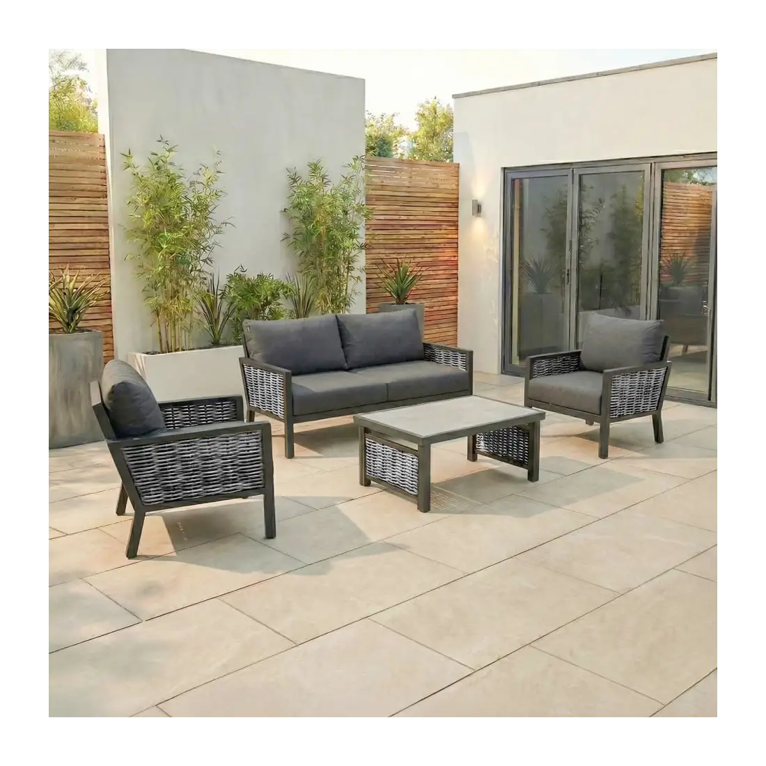 Caleb Rattan Aluminium 2 Seater Sofa Lounging Set