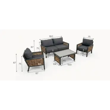 Caleb Rattan Aluminium 2 Seater Sofa Lounging Set