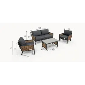 Caleb Rattan Aluminium 2 Seater Sofa Lounging Set