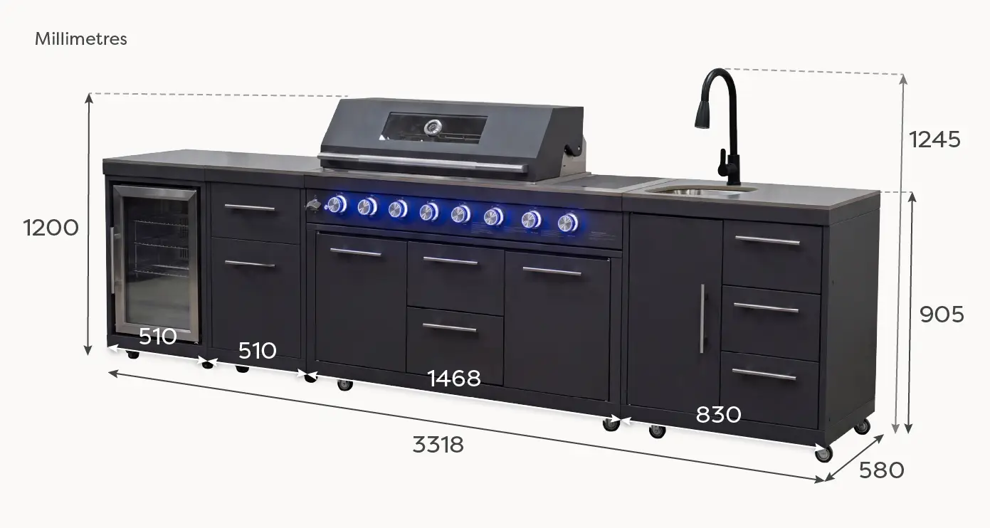 Riley Straight Outdoor Kitchen 6 Burner Gas BBQ