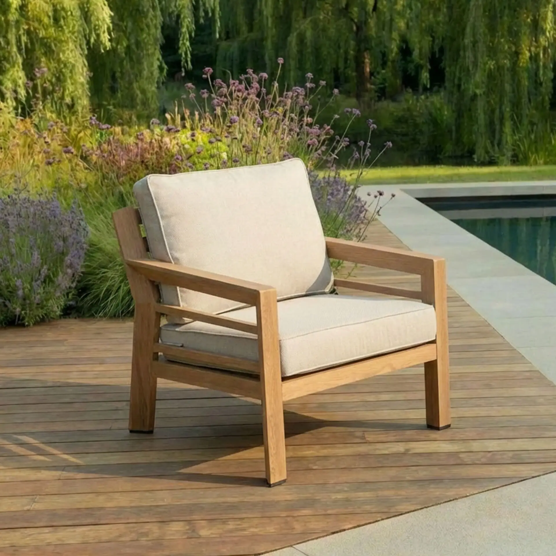 New York Wood Effect Aluminium Armchair - Almond
