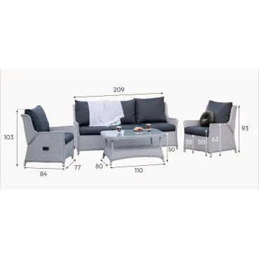 Talia Grande 3-Seater Rattan Sofa Dining Set with Coffee Table